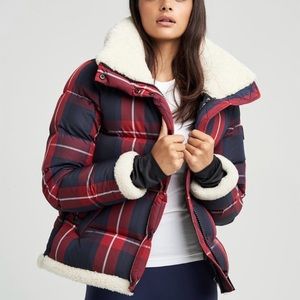 SAM. New York Mackenzie Colby Plaid Shearling Trim Down Puffer Jacket Coat